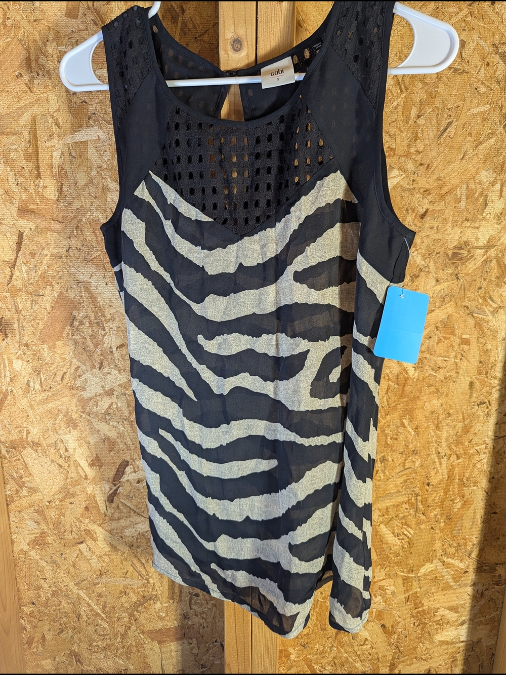 CAbi Black Zebra Print Sleeveless Mesh Yoke Top